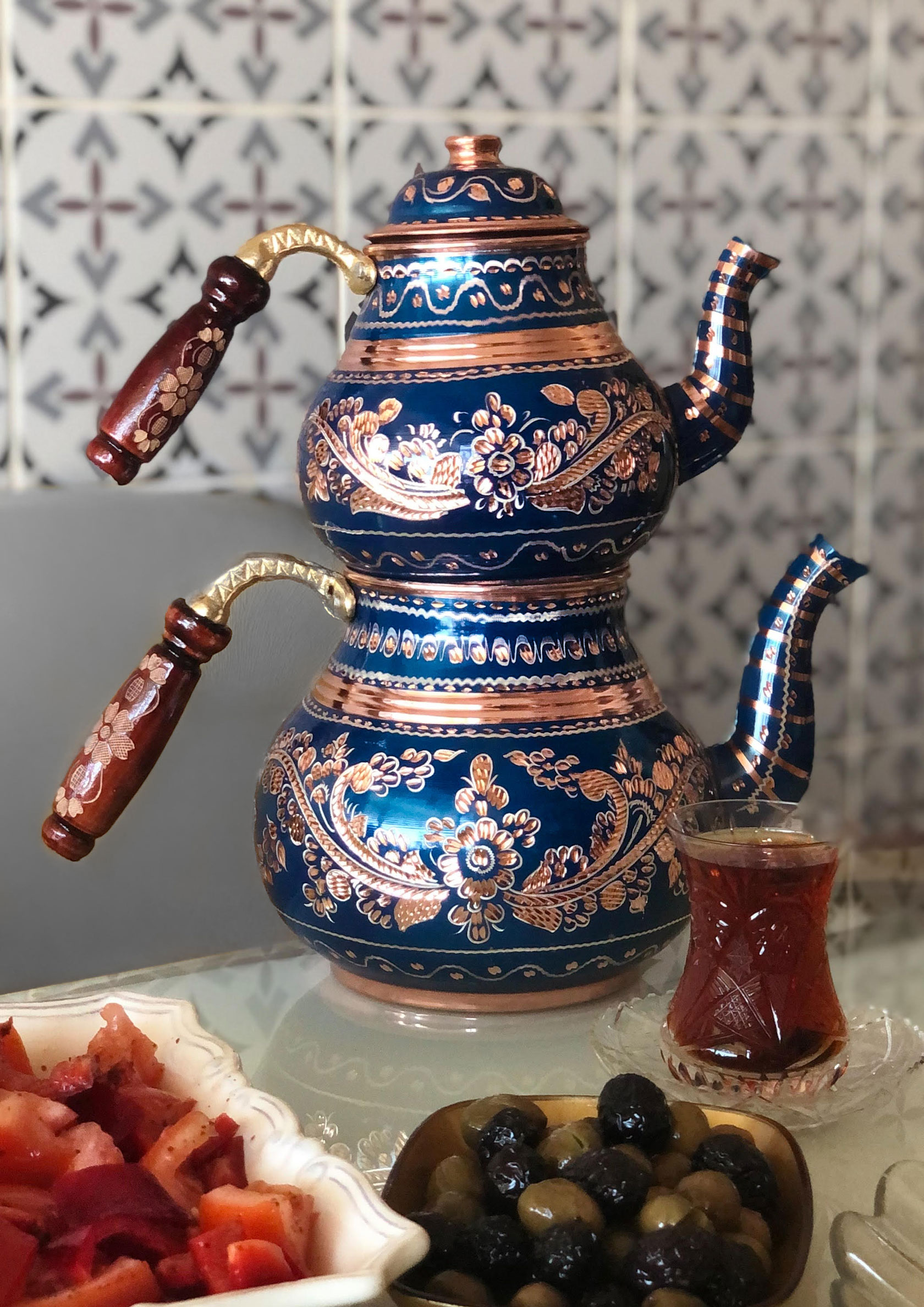 Traditional Turkish Copper Teapot With Wooden Handle, Copper