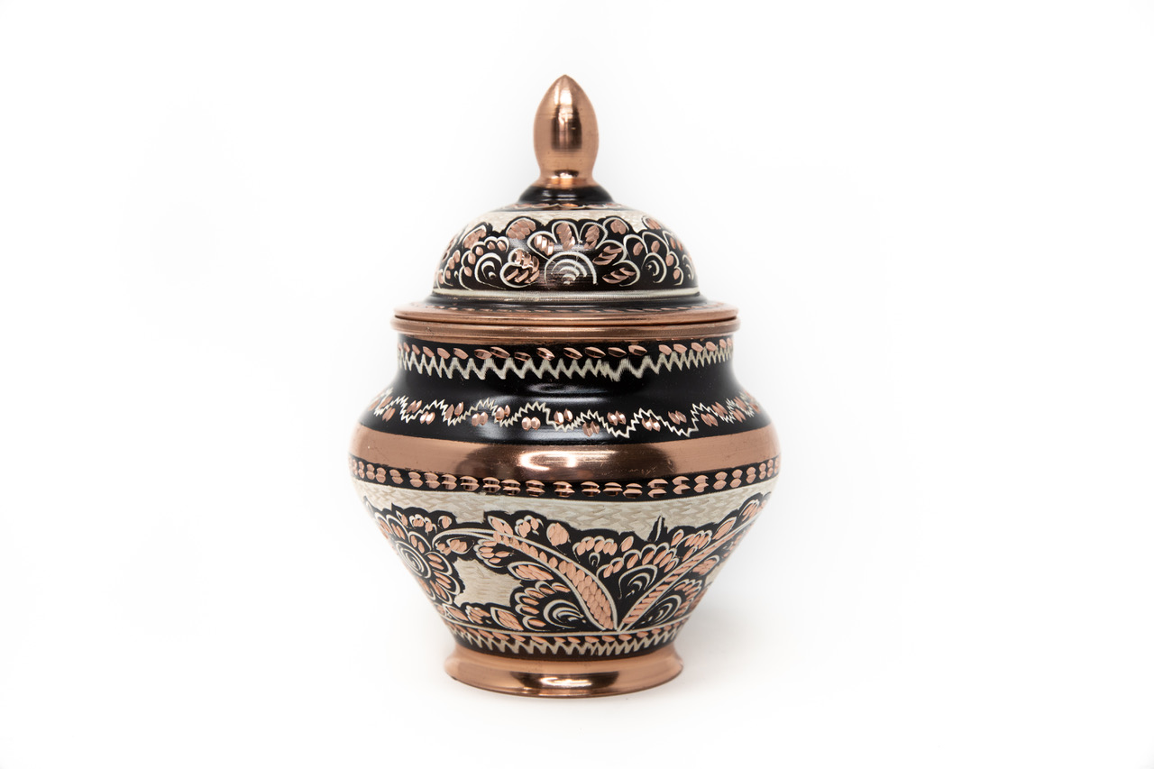 Turkish Handmade Copper Black Color Delight Candy and Sugar Bowl