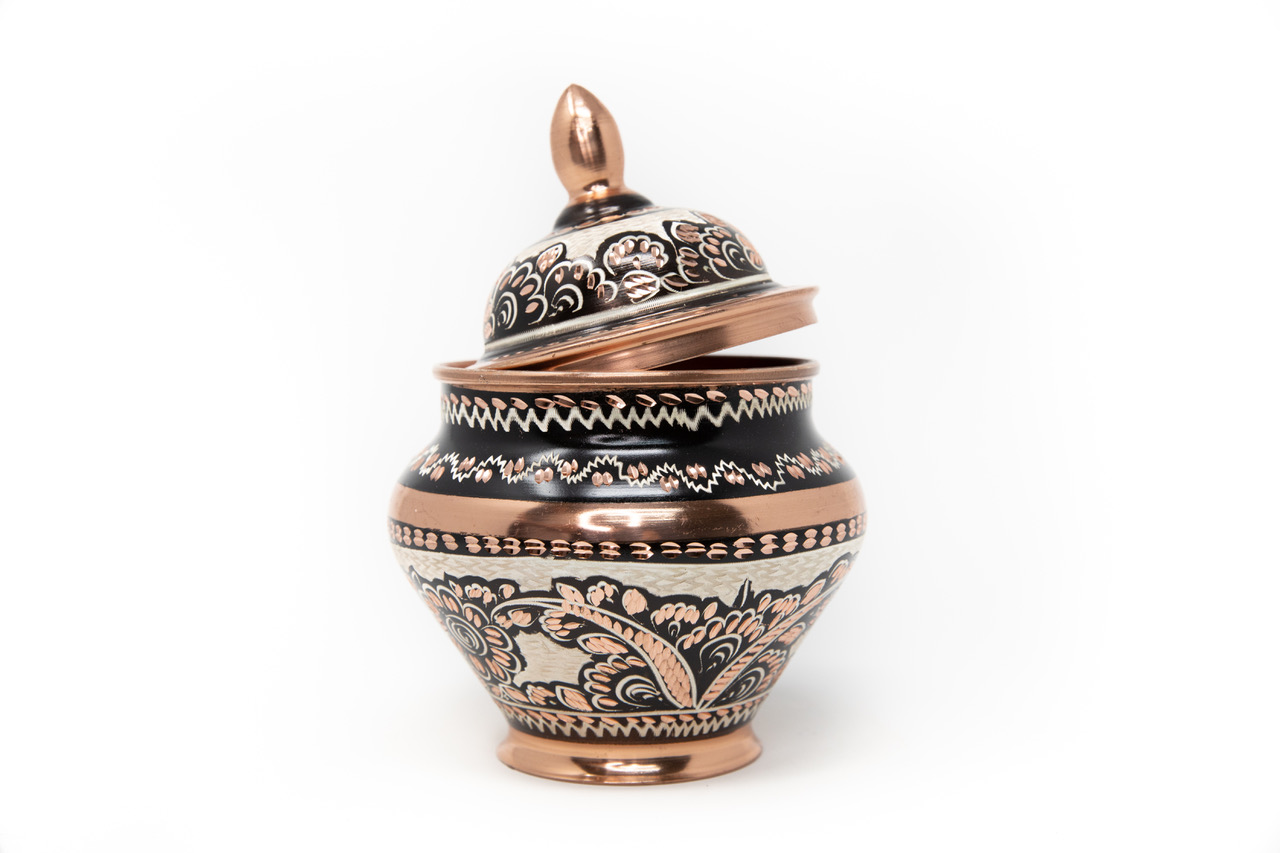 Turkish Handmade Copper Black Color Delight Candy and Sugar Bowl - Image 3