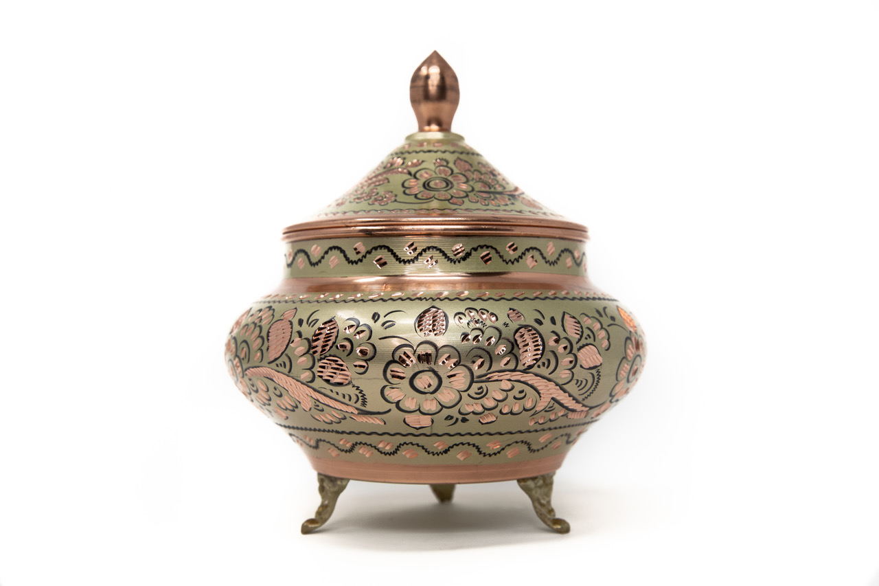 Turkish Handmade Copper Golden Color Delight Candy and Sugar Bowl