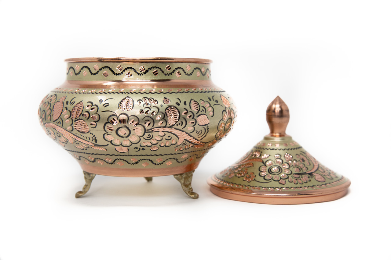 Turkish Handmade Copper Golden Color Delight Candy and Sugar Bowl - Image 3