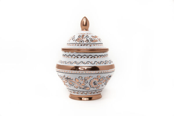Turkish Handmade Copper White Color Delight Candy and Sugar Bowl
