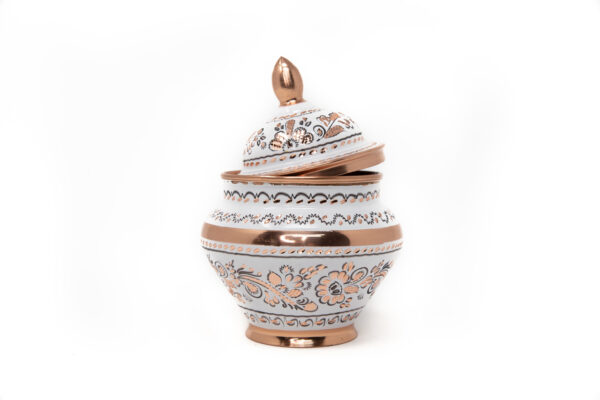 Turkish Handmade Copper White Color Delight Candy and Sugar Bowl - Image 3