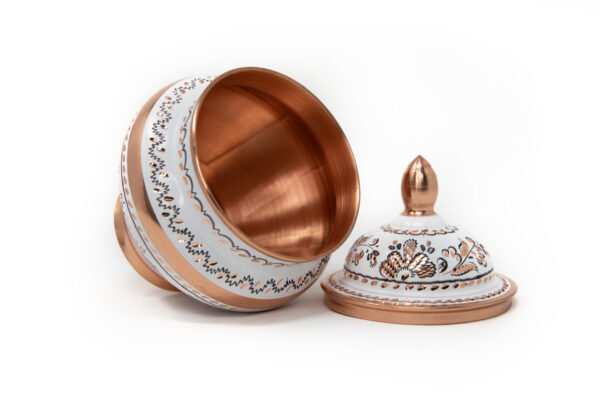 Turkish Handmade Copper White Color Delight Candy and Sugar Bowl - Image 4