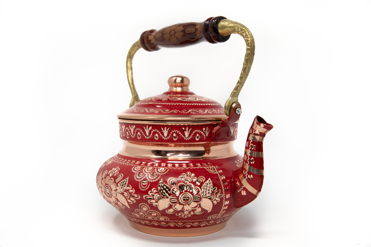 Vintage Copper Turkish Tea Kettle Pot for Stovetop – Handmade Decorative Red Floral Teapot - Image 5