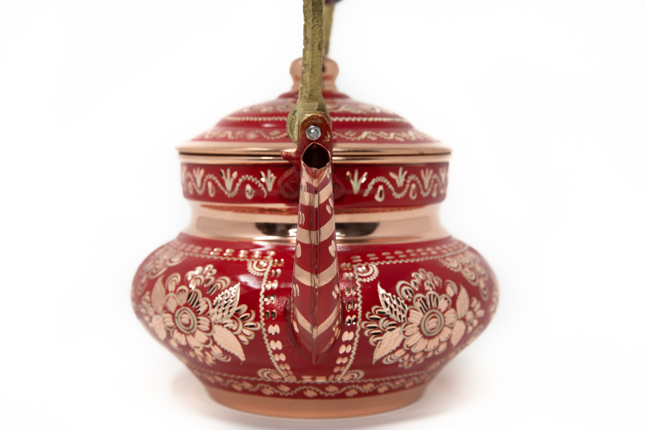 Vintage Copper Turkish Tea Kettle Pot for Stovetop – Handmade Decorative Red Floral Teapot - Image 6