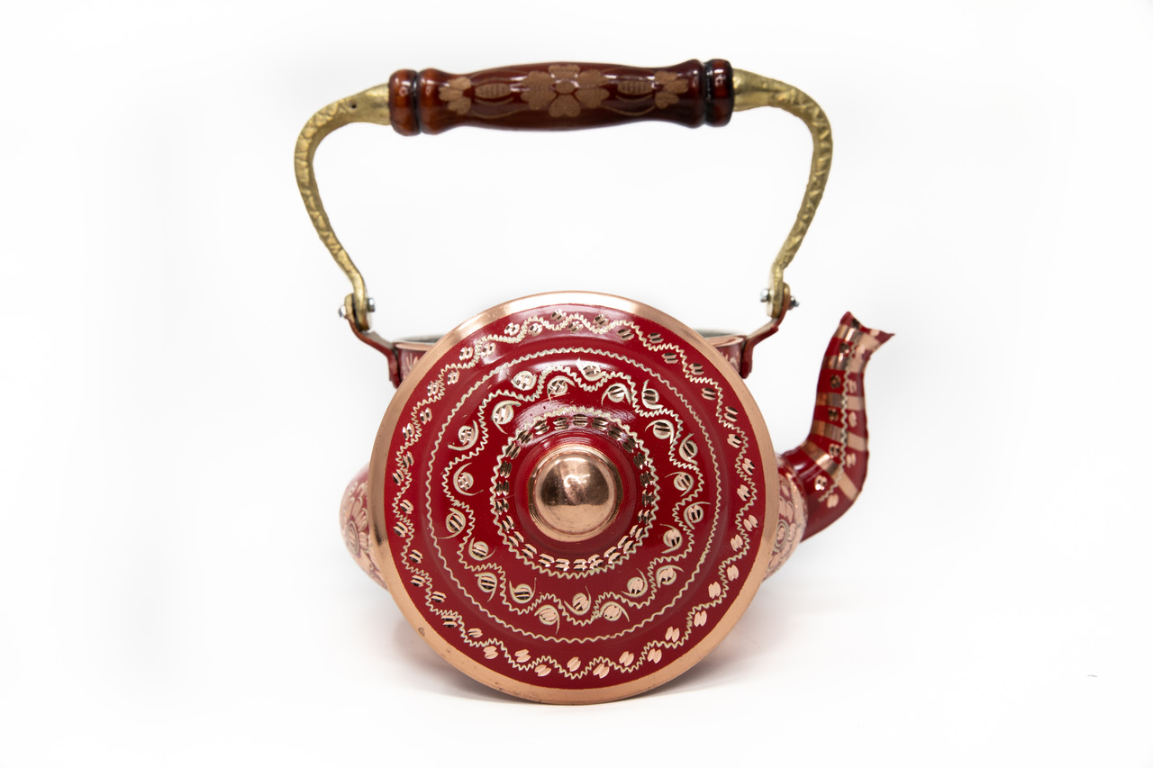 Vintage Copper Turkish Tea Kettle Pot for Stovetop – Handmade Decorative Red Floral Teapot - Image 7