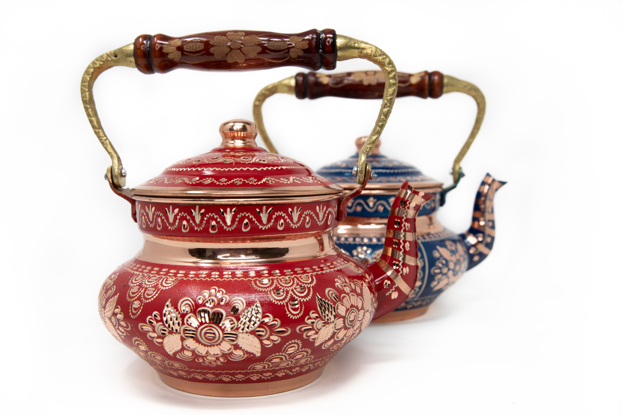 Vintage Copper Turkish Tea Kettle Pot for Stovetop – Handmade Decorative Red Floral Teapot - Image 8