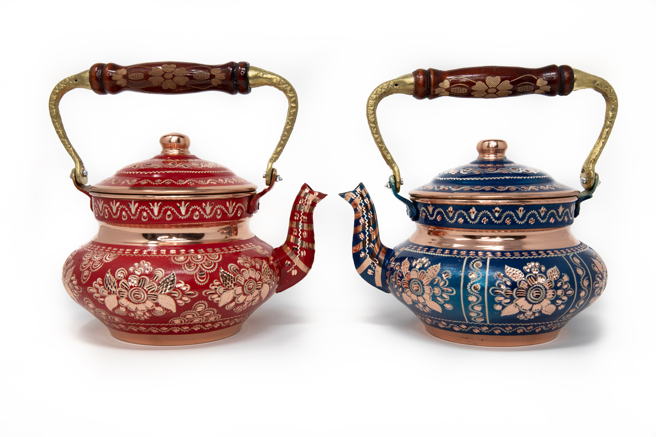 Vintage Copper Turkish Tea Kettle Pot for Stovetop – Handmade Decorative Red Floral Teapot - Image 9
