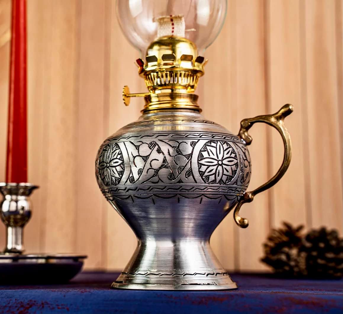 vintage handcrafted hurricane lantern for indoor & outdoor use 14.96 inch || handmade copper oil lamp || 38 cm