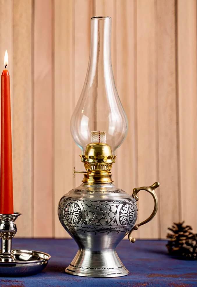vintage handcrafted hurricane lantern for indoor & outdoor use 14.96 inch || handmade copper oil lamp || 38 cm