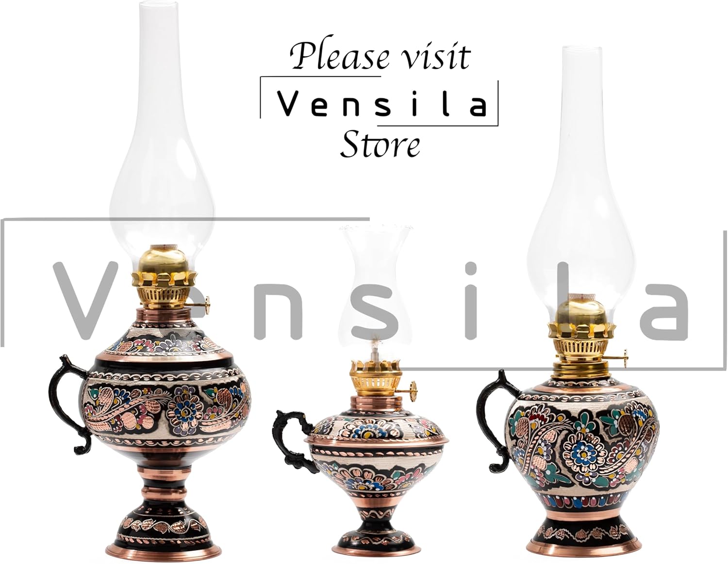 vensila handmade copper oil lamp for indoor use 17.32” || 44 cm