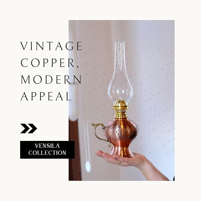 handmade copper oil lamp | vintage handcrafted hurricane lantern for indoor & outdoor use 14.96 inch || 38 cm