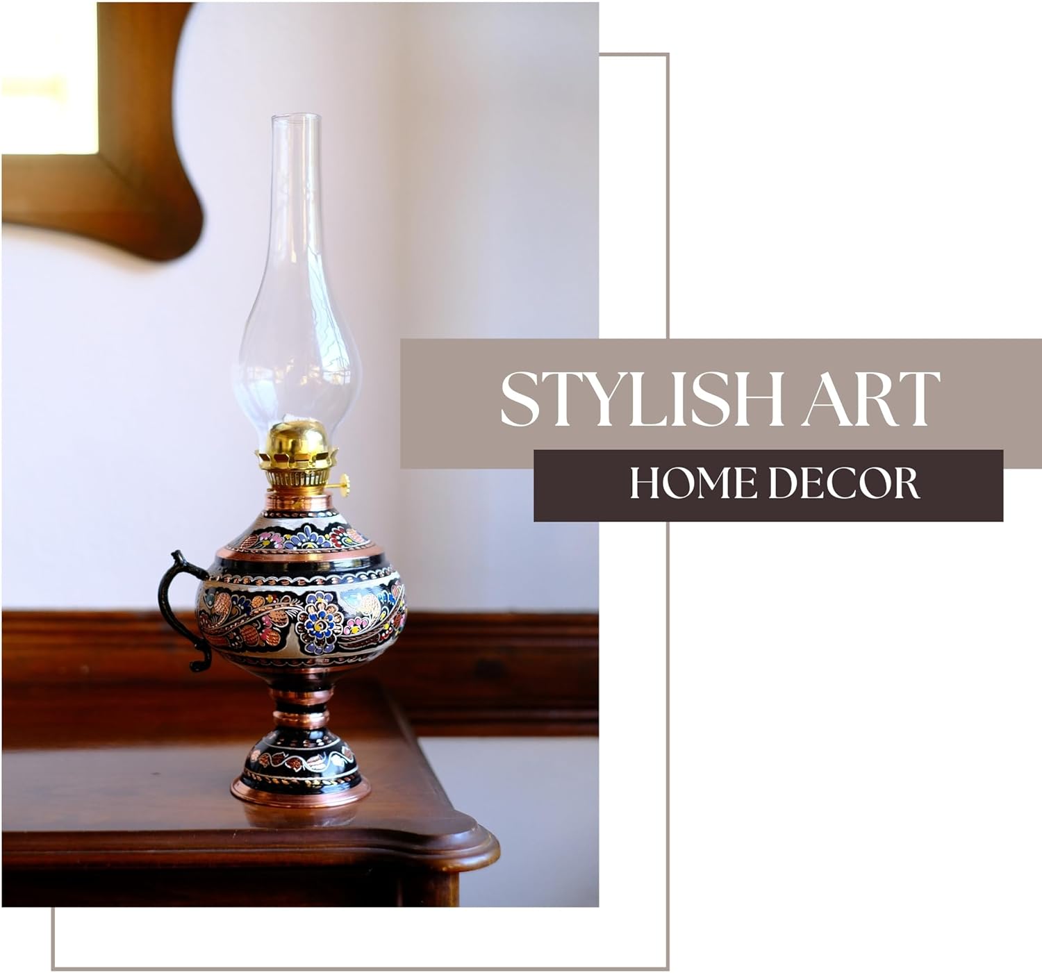 vensila handmade copper oil lamp for indoor use 17.32” || 44 cm