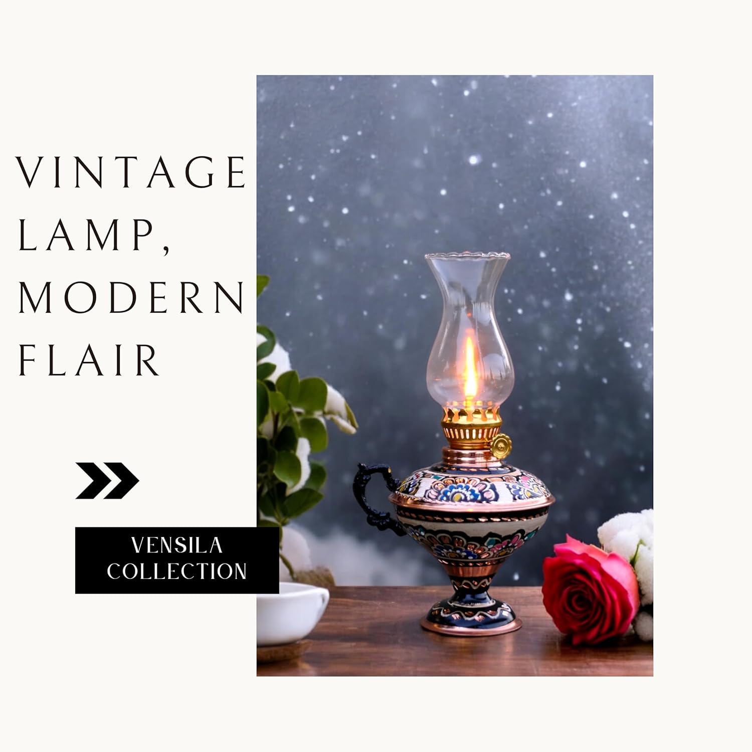 handmade copper oil lamp for indoor use christmas gift farmhouse kitchen décor 8.27” || 21 cm