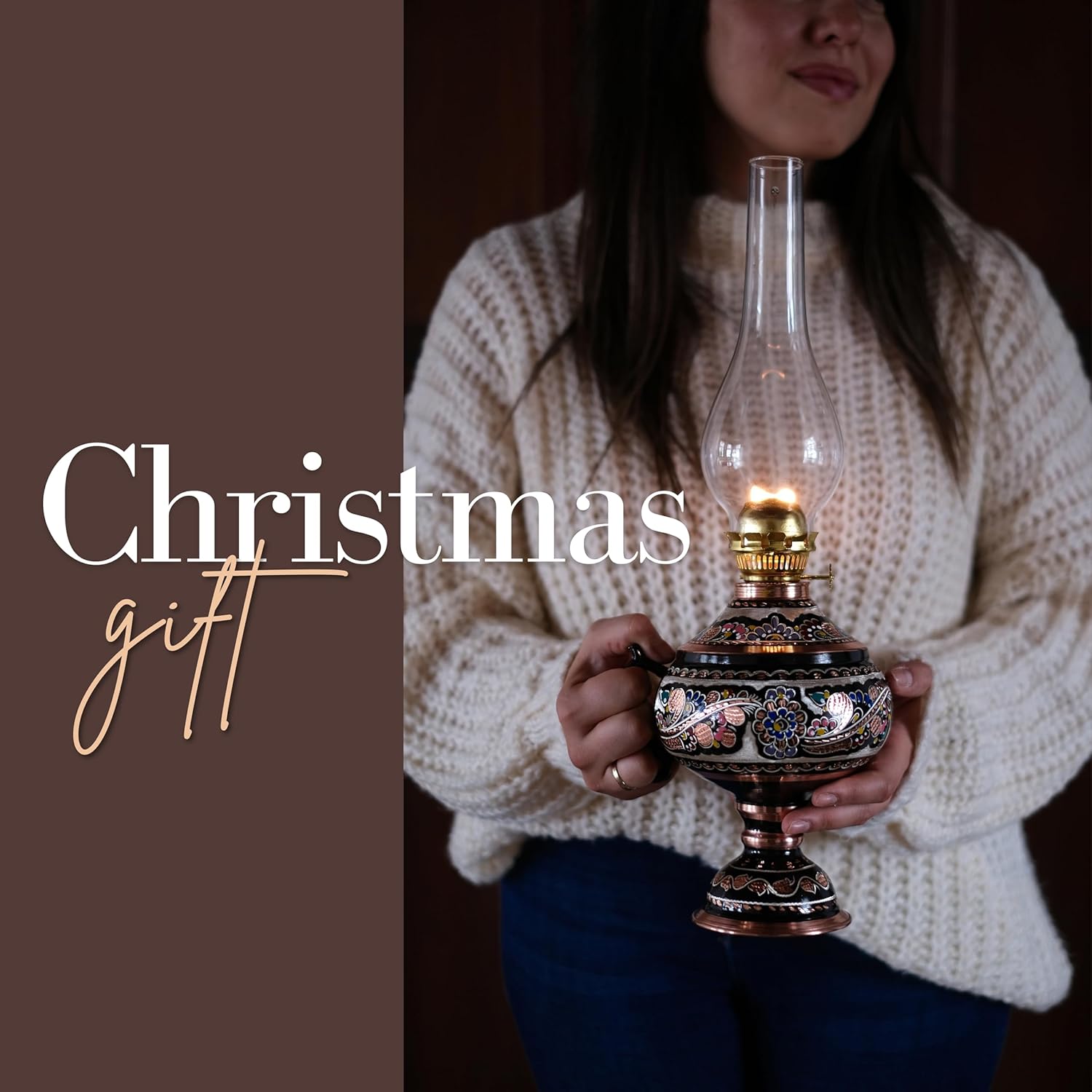 vensila handmade copper oil lamp for indoor use 17.32” || 44 cm