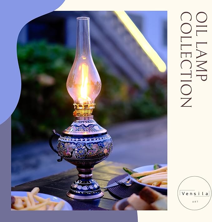 vensila handmade copper oil lamp for indoor use 17.32” || 44 cm
