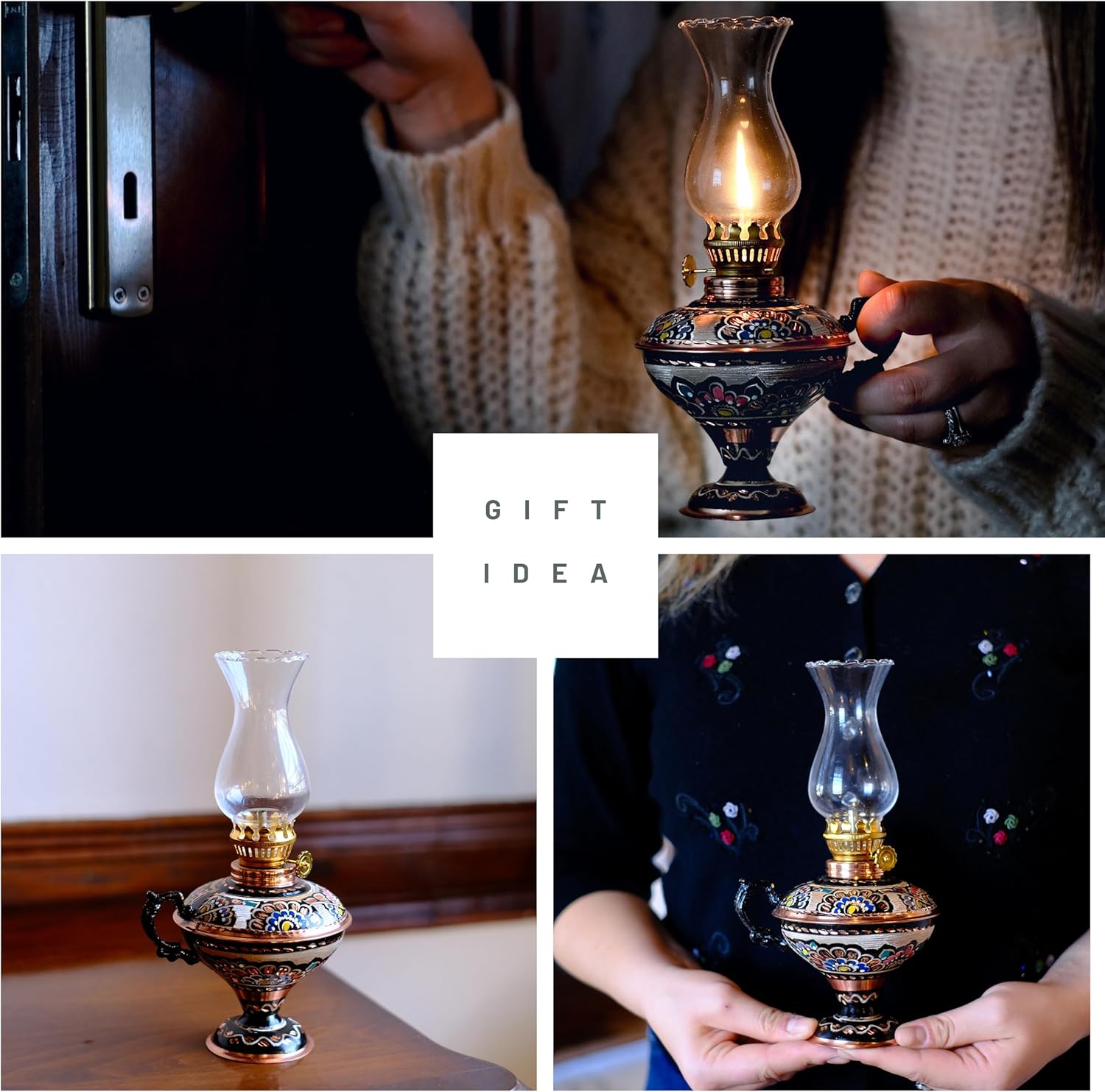 handmade copper oil lamp for indoor use christmas gift farmhouse kitchen décor 8.27” || 21 cm
