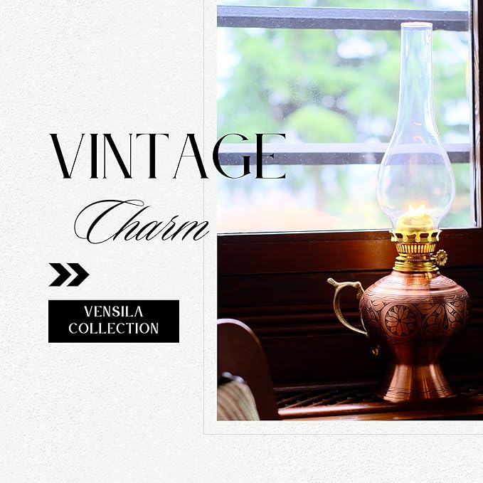 handmade copper oil lamp | vintage handcrafted hurricane lantern for indoor & outdoor use 14.96 inch || 38 cm