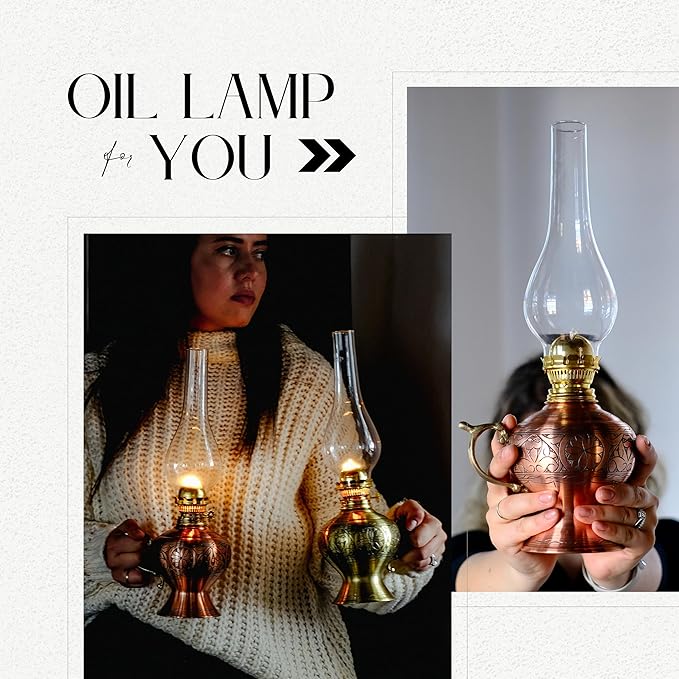 handmade copper oil lamp | vintage handcrafted hurricane lantern for indoor & outdoor use 14.96 inch || 38 cm