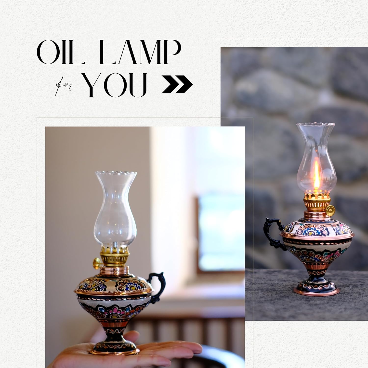 handmade copper oil lamp for indoor use christmas gift farmhouse kitchen décor 8.27” || 21 cm