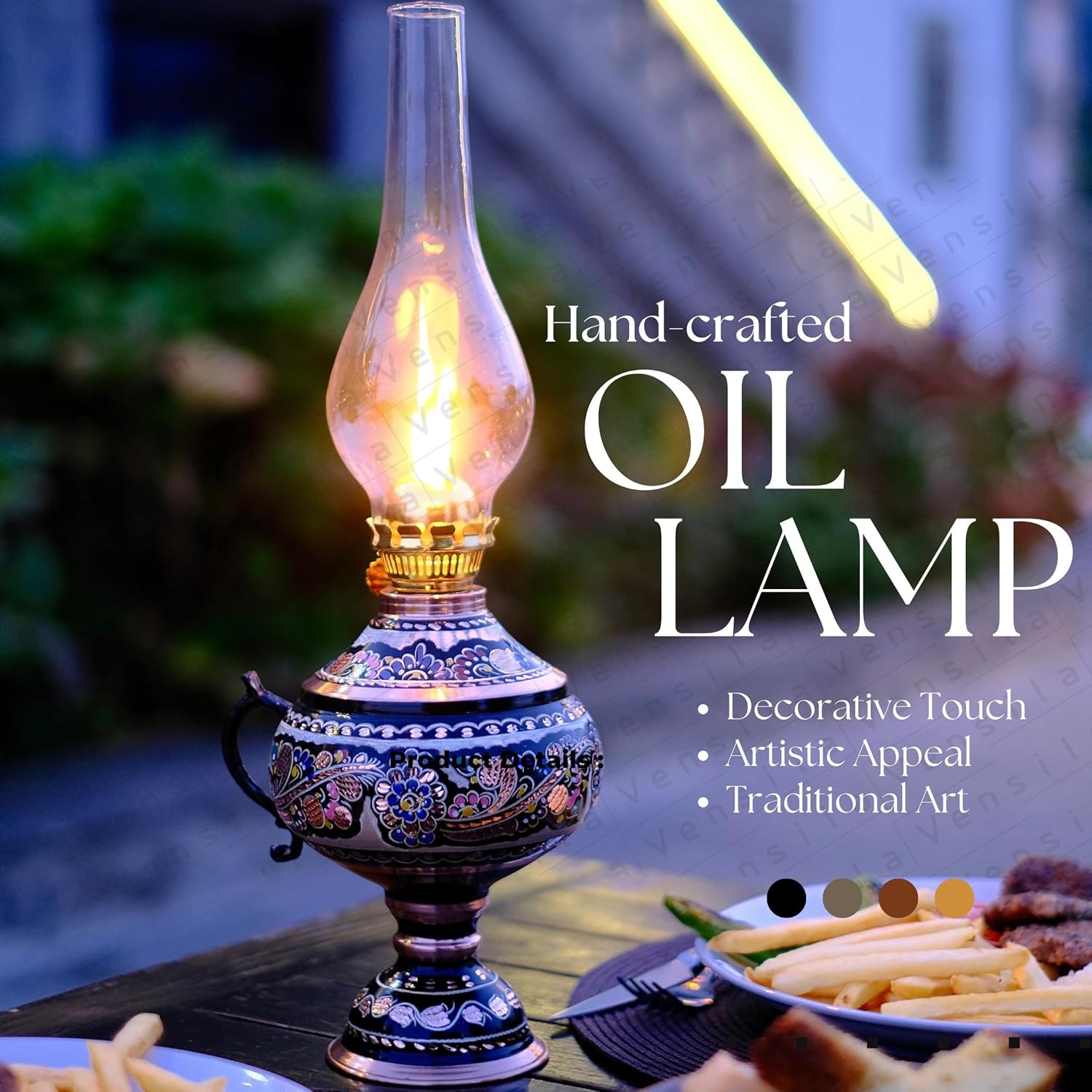 vensila handmade copper oil lamp for indoor use 17.32” || 44 cm