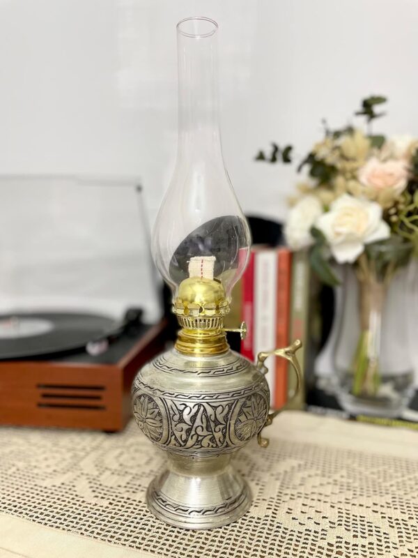 vintage handcrafted hurricane lantern for indoor & outdoor use 14.96 inch || handmade copper oil lamp || 38 cm