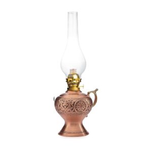 handmade copper oil lamp | vintage handcrafted hurricane lantern for indoor & outdoor use 14.96 inch || 38 cm