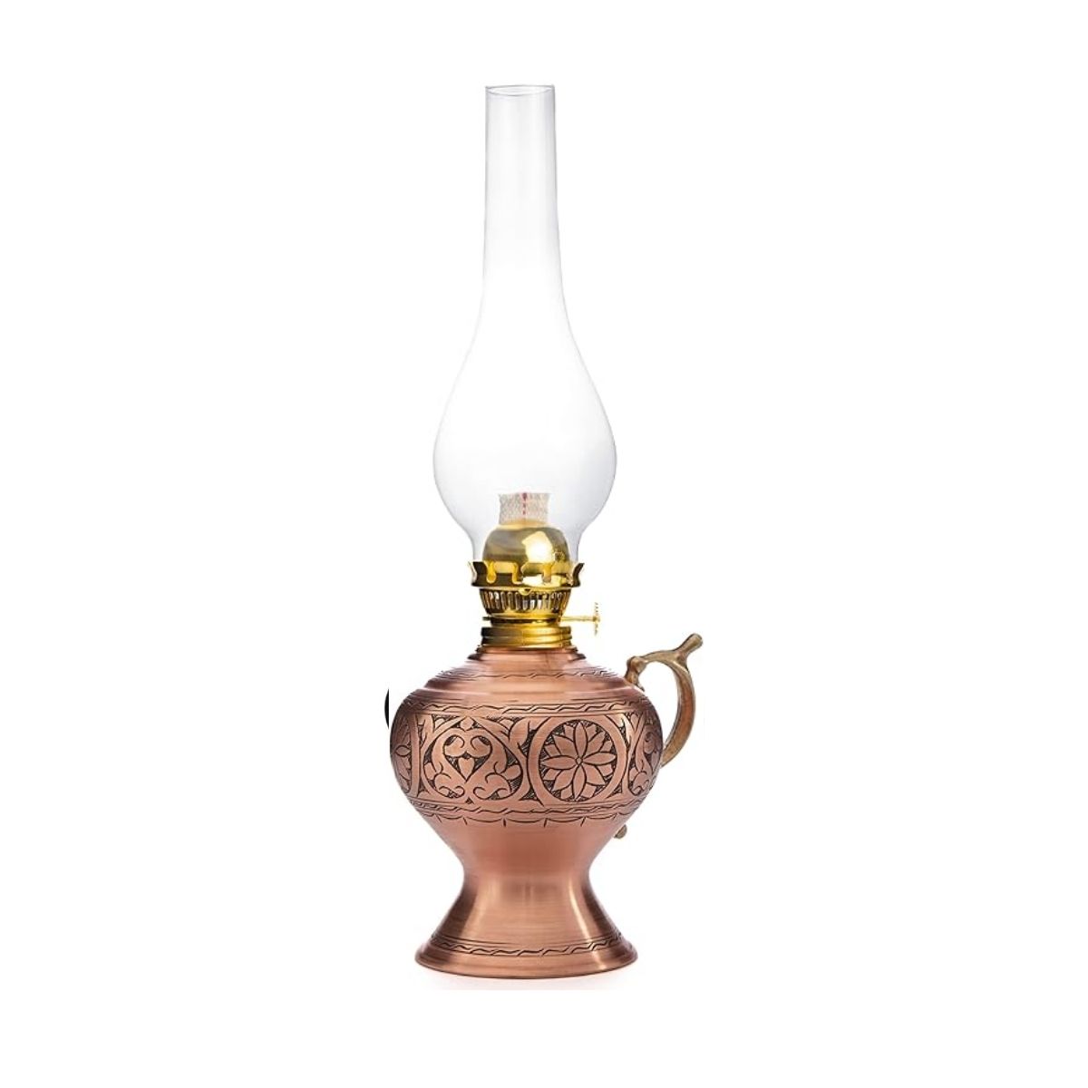 handmade copper oil lamp | vintage handcrafted hurricane lantern for indoor & outdoor use 14.96 inch || 38 cm