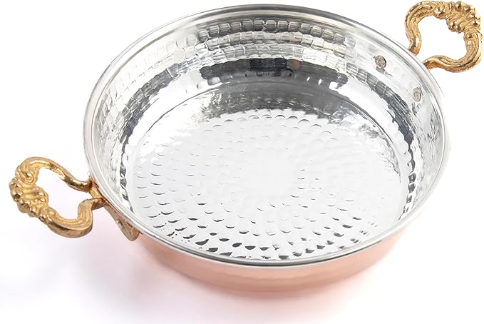 hand hammered copper frying skillet | 9" tin lined authentic omelette pan | turkish copper cookware sahan | red copper egg pan with brass handles | thick copper for even heating