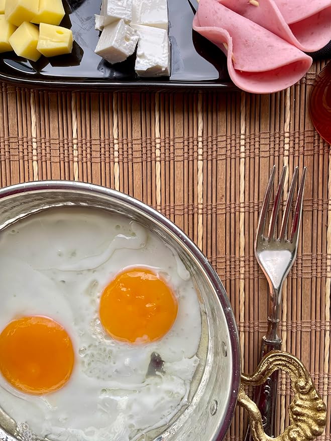 hand hammered copper frying skillet | 9" tin lined authentic omelette pan | turkish copper cookware sahan | red copper egg pan with brass handles | thick copper for even heating