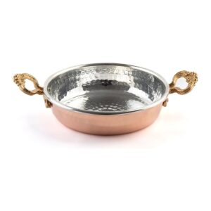 hand hammered copper frying skillet | 9" tin lined authentic omelette pan | turkish copper cookware sahan | red copper egg pan with brass handles | thick copper for even heating