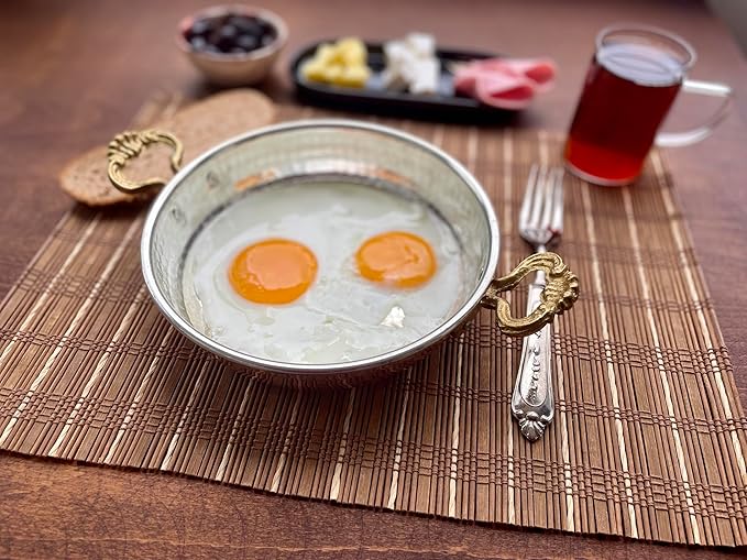 hand hammered copper frying skillet | 9" tin lined authentic omelette pan | turkish copper cookware sahan | red copper egg pan with brass handles | thick copper for even heating