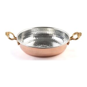 hand hammered copper frying skillet | 7.5" tin lined authentic omelette pan | turkish copper cookware sahan | red copper egg pan with brass handles | thick copper for even heating