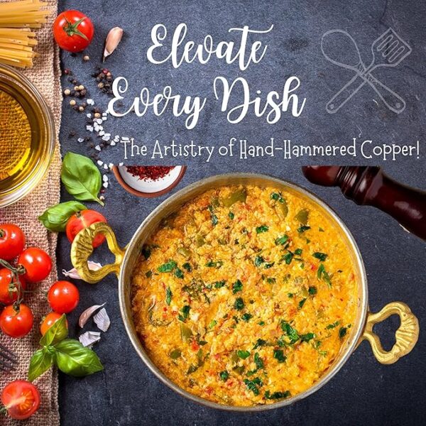 hand hammered copper frying skillet | 7.5" tin lined authentic omelette pan | turkish copper cookware sahan | red copper egg pan with brass handles | thick copper for even heating