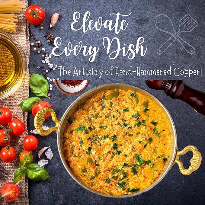 hand hammered copper frying skillet | 7.5" tin lined authentic omelette pan | turkish copper cookware sahan | red copper egg pan with brass handles | thick copper for even heating