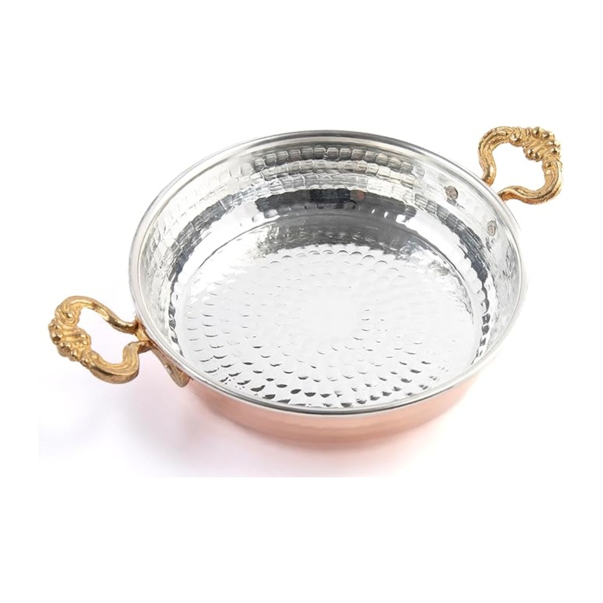 hand hammered copper frying skillet | 9" tin lined authentic omelette pan | turkish copper cookware sahan | red copper egg pan with brass handles | thick copper for even heating