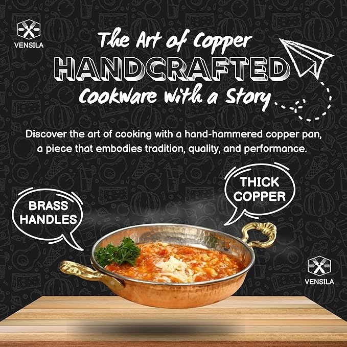 hand hammered copper frying skillet | 7.5" tin lined authentic omelette pan | turkish copper cookware sahan | red copper egg pan with brass handles | thick copper for even heating